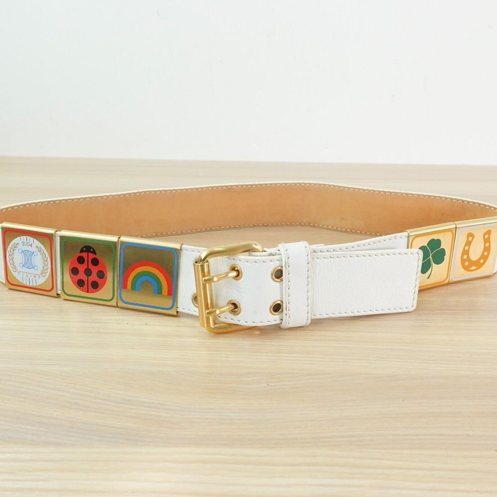 CELINE Belt 80 32 Small Western Equestrian Rugby Gold Buckle Logo RARE 2004 Y2K - Picture 2 of 16